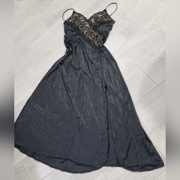 Vintage Slip Dress Maxi Lace Black Gold Y2K Sexy Bows Fashion Bug Size Large - Picture 11 of 11